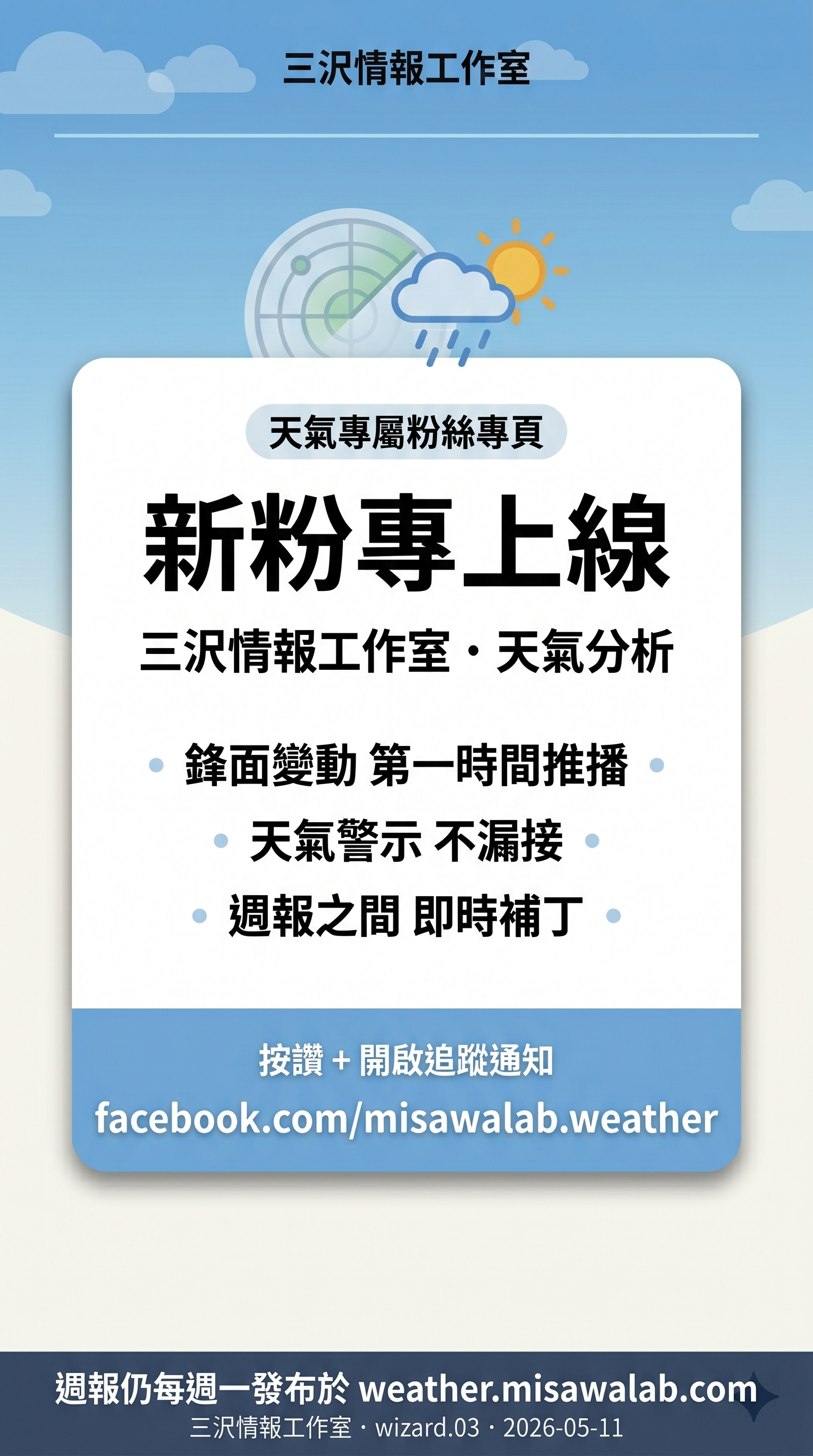 三沢情報工作室・天氣分析 新粉專上線